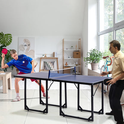 HOMCOM 6ft 182cm Mini Table Tennis Table Folding Ping Pong Table with Net Multi-Use Table for Indoor Outdoor Game, Blue 