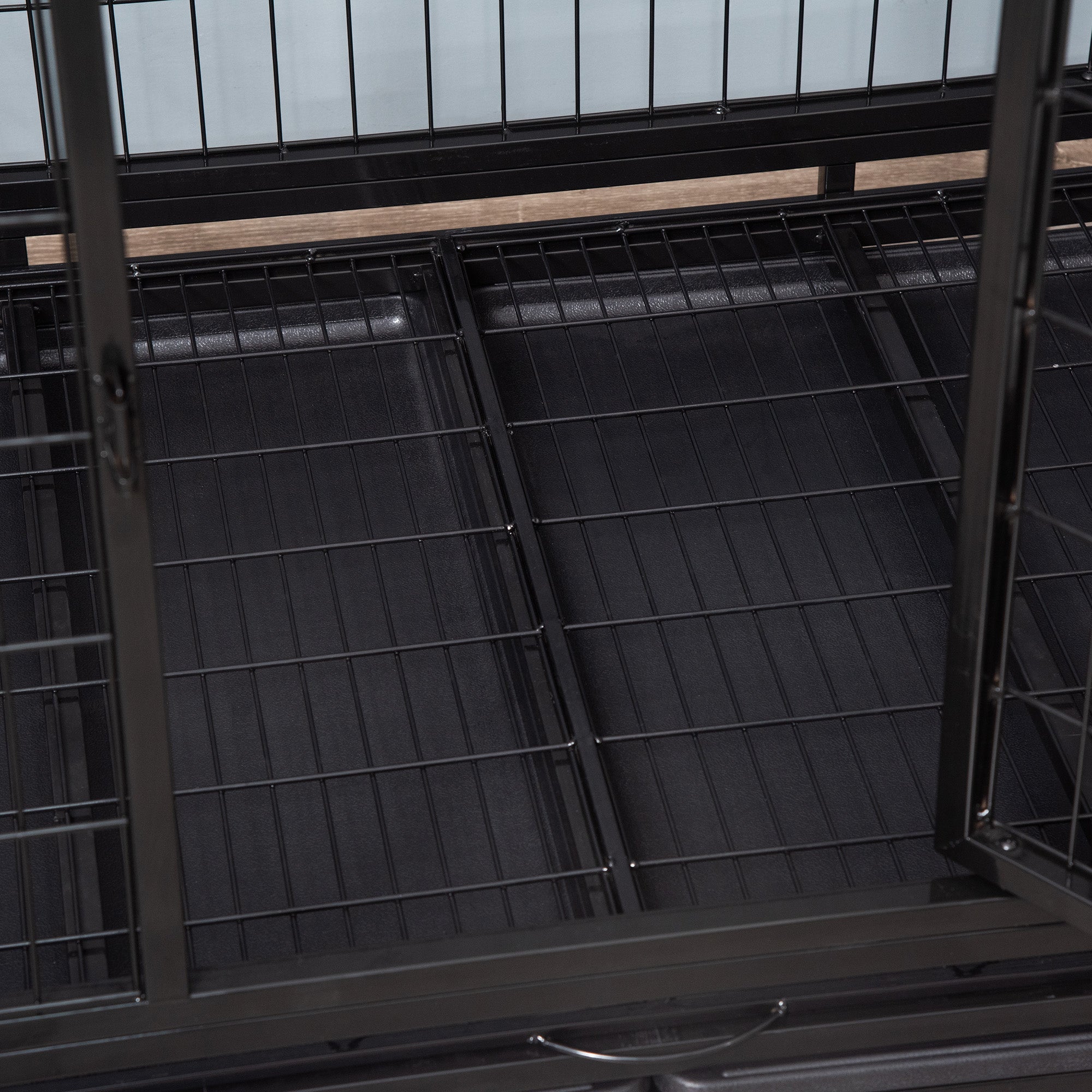 PawHut 43" Heavy Duty Metal Dog Crate Pet Cage with Tray Wheeled Dog Kennel - Black (Large) 