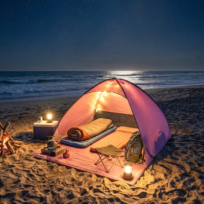 Outsunny Pop up Beach Tent, UV 50+ Sun Shelter with Carry Bag, 2x1.5m for 2-3 Person, Pink 