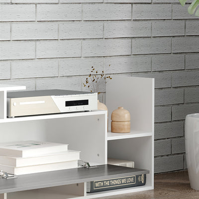 HOMCOM Modern TV Cabinet with Wall Shelf, TV Unit with Storage Shelf and Cabinet, for Wall-Mounted 65" TVs or Standing 40" TVs, White and Grey 