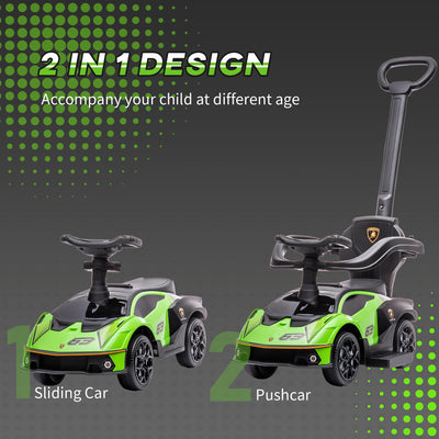 AIYAPLAY Kids 2-In-1 Lamborghini Ride-On and Stroller, with Horn - Green 