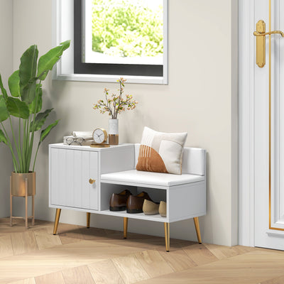 HOMCOM Shoe Storage Unit, with Padded Seat - White 