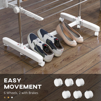 HOMCOM Four-Shelf Collapsing Clothes Horse, With Side Arms and Wheels - White 