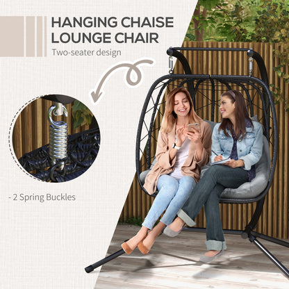 Outsunny Two-Seater Steel Frame Hanging Egg Chair - Black 