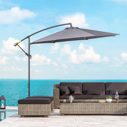 Outsunny 3(m) Garden Parasol Sun Shade Patio Banana Hanging Umbrella Cantilever with Crank Handle and Cross Base Grey 