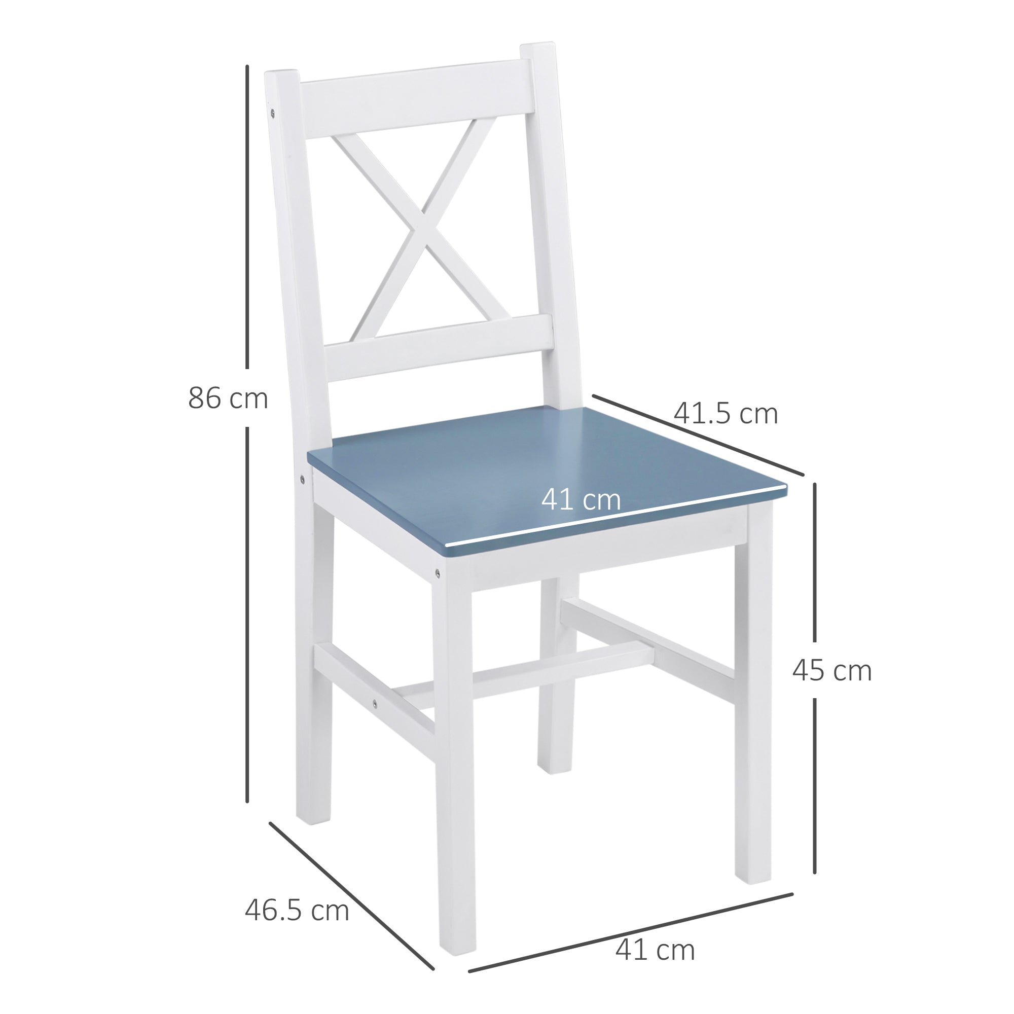 HOMCOM Dining Chairs Set of 2, Pine Wood Kitchen Chairs with Cross Back, Solid Structure for Living Room and Dining Room, White 