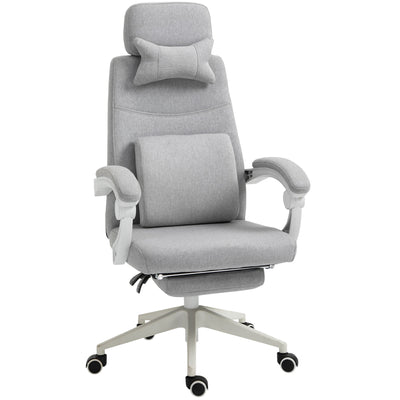 Vinsetto Office Chair, Ergonomic Desk Chair, High Back Fabric Work Chair with 160\'c2\'b0 Reclining Backrest, Retractable Footrest, Neck and Lumbar Pillow for Home and Study, Grey 