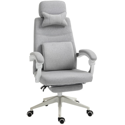 Vinsetto Office Chair, Ergonomic Desk Chair, High Back Fabric Work Chair with 160\'c2\'b0 Reclining Backrest, Retractable Footrest, Neck and Lumbar Pillow for Home and Study, Grey