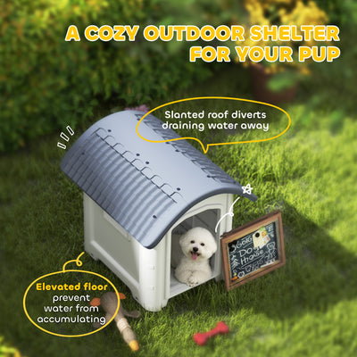 PawHut Outdoor Dog Kennel, Plastic Dog House with Removable Floor, Waterproof Roof, Raised Floor, 71 x 60 x 63 cm 