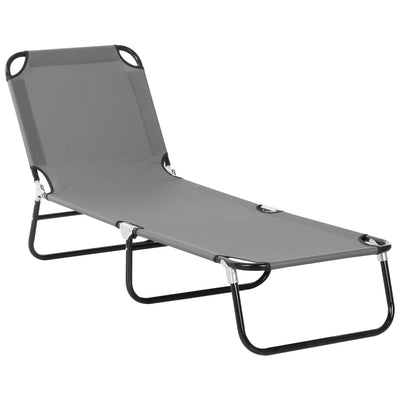 Outsunny Foldable Sun Lounger with 5-Position Adjustable Backrest, Outdoor Portable Recliner Chaise Lounge Chair with Breathable Mesh Fabric, Grey 