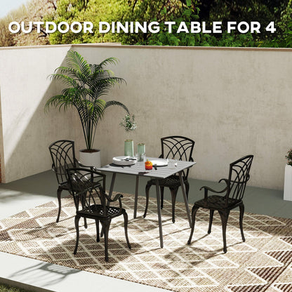 Outsunny Square Garden Table with Slat Top, Steel Frame, Outdoor Table for 4 Person, 80 x 80 x 74 cm, Grey 