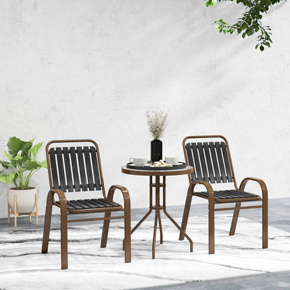 Outsunny 3 Pieces Patio Bistro Set with Stackable Chairs, Tempered Glass Table, for Outdoor, Balcony, Patio, Garden Charcoal Grey 