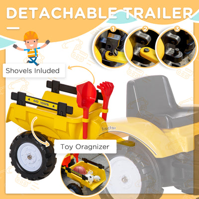 HOMCOM Kids Ride-On Construction Car, with Horn and Detachable Trailer - Yellow 