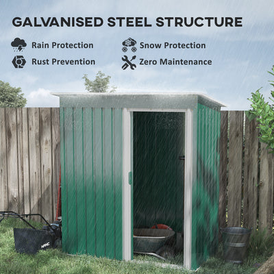 Outsunny 5 x 3ft Garden Storage Shed with Sliding Door and Sloped Roof Outdoor Equipment Tool, Green 