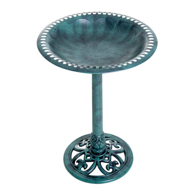 Outsunny Garden Bird Bath Outdoor Decrative Garden Feeder Stand with Scallop-like Pattern, Time-Worn Finish, 50cm, Green 