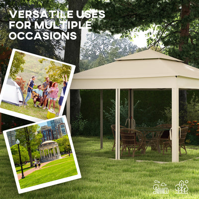 Outsunny 3 x 3(m) Pop Up Gazebo, Double-roof Garden Tent with Netting and Carry Bag, Party Event Shelter for Outdoor Patio, Cream White 