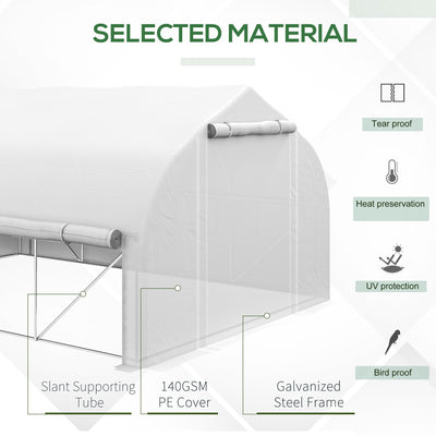 Outsunny 4 x 3(m) Walk-in Polytunnel Greenhouse, Zipped Roll Up Sidewalls, Mesh Door, 8 Mesh Windows, Tunnel Warm House Tent with PE Cover, Complimentary Plant Labels and Gloves, White 