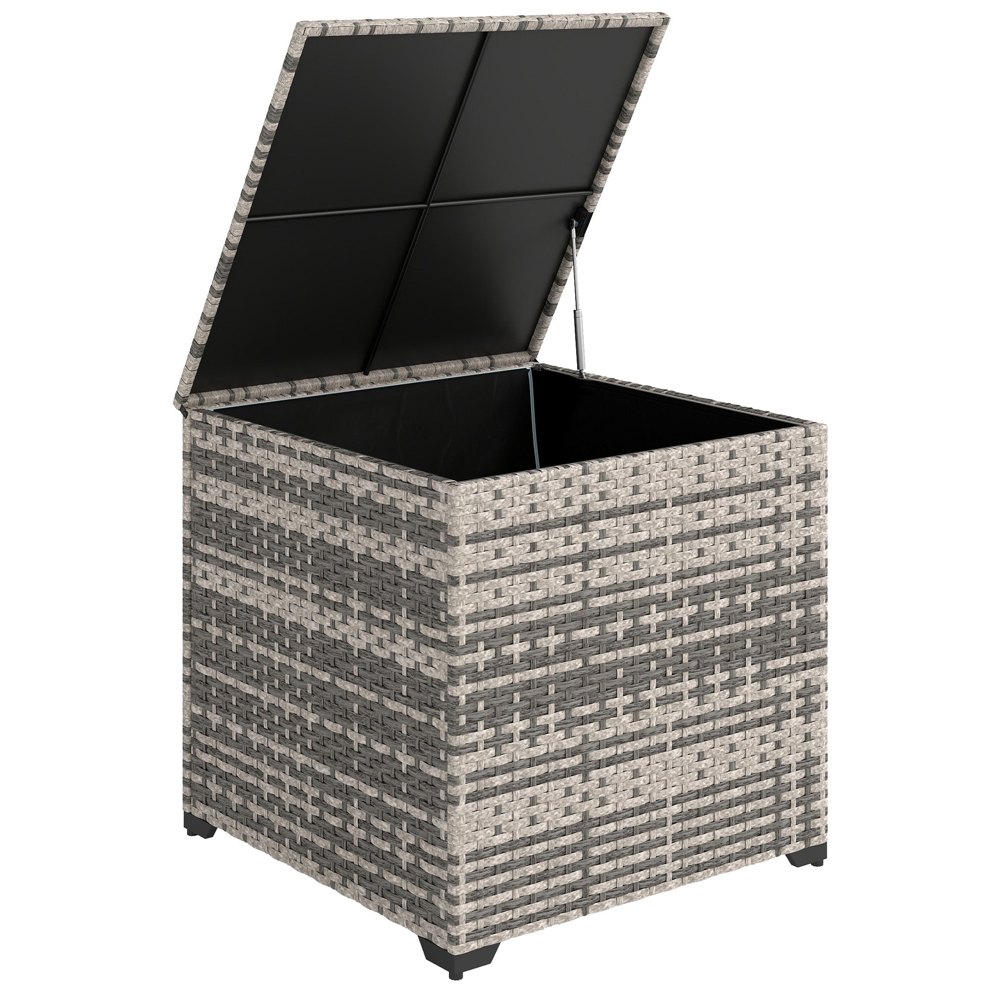 Outsunny 253L Garden Storage Box, Rattan Deck Box with Zipped Liner, Safe Pneumatic Rod, Patio Storage Container, Mixed Grey 