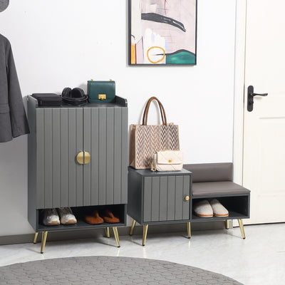 HOMCOM Modern Shoe Cabinet with 2 Doors, Open Shelf and Adjustable Shelves, 15 Pair Hallway Shoe Cupboard, Entryway Storage Unit, Grey 