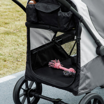 PawHut Easy Folding Pet Stroller for Large Dogs with 4 Big Wheels, Shock Absorb Frame, Safety Leashes, Brakes, Dark Grey 
