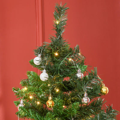 HOMCOM 1.8m 6ft Pre-Lit Artificial Christmas Tree 200 LED Xmas Tree Holiday Décor with Decorative Balls Ornament Metal Stand 