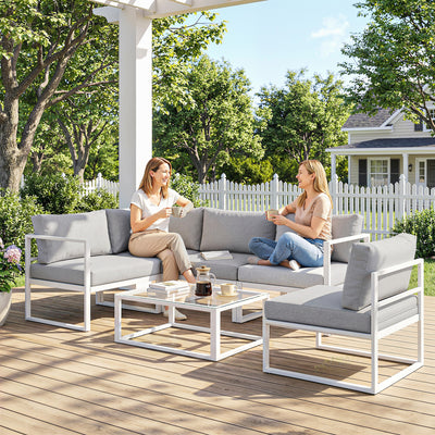 Outsunny 5 Seater Aluminium Garden Furniture Set, Garden Sofa Set with Thick Cushions for Patio and Balcony, Outdoor, Light Grey 