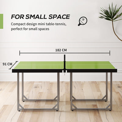 HOMCOM 6ft 182cm Mini Table Tennis Table Folding Ping Pong Table with Net Multi-Use Table for Indoor Outdoor Game, Green 