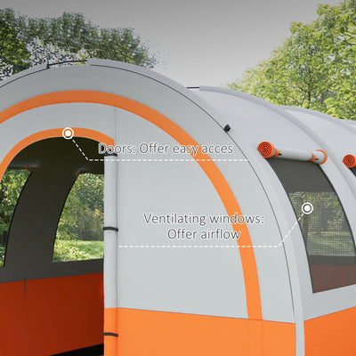 Outsunny 3000mm Waterproof Camping Tent, 5-6 Man Family Tent with Living and Bedroom, Carry Bag Included, Cream and Orange 