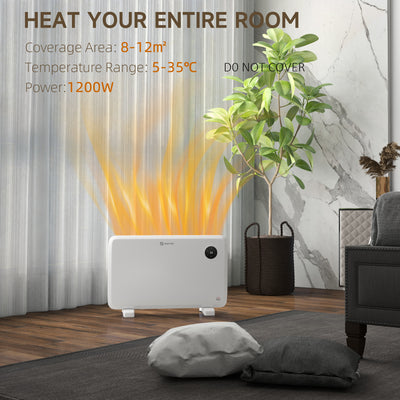 HOMCOM 1200W Electric Convector Heater, Freestanding or Wall Mounted, Space Heater with Adjustable Thermostat, Timer, White 