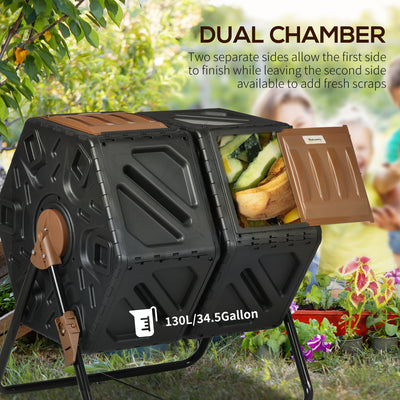 Outsunny 130L Double Chamber Composter - Black 