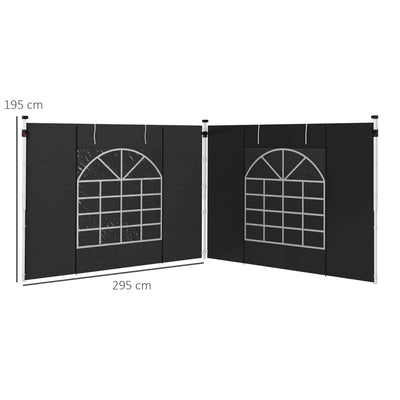 Outsunny Gazebo Side Panels, 2 Pack Sides Replacement, for 3x3(m) or 3x6m Pop Up Gazebo, with Windows and Doors, Black 
