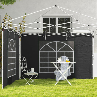 Outsunny Gazebo Side Panels, 2 Pack Sides Replacement, for 3x3(m) or 3x6m Pop Up Gazebo, with Windows and Doors, Black 