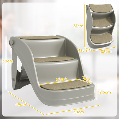 PawHut Foldable Pet Stairs 3 Steps with Non-slip Mats for Small Dogs, Grey 