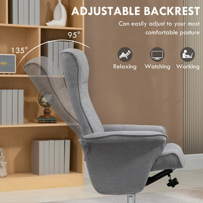 HOMCOM Swivel Recliner Chair with Footstool, Velvet Recliner Armchair with Ottoman, Steel Base, Upholstered Reclining Chair for Living Room, Bedroom, Office, Grey 