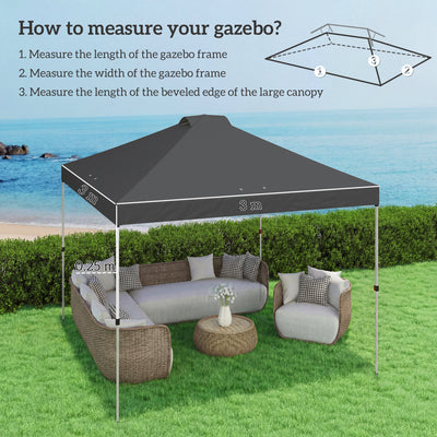 Outsunny Gazebo Roof Replacement UV50+ Waterproof Pop Up Canopy Cover with 8 Drainage Holes 3 x 3 m Dark Grey 