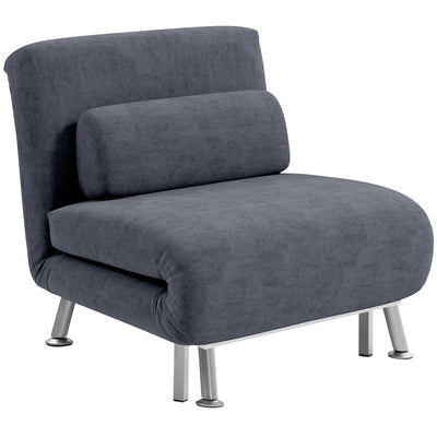 HOMCOM Single Velvet-Feel Sleeper Chair - Charcoal Grey 