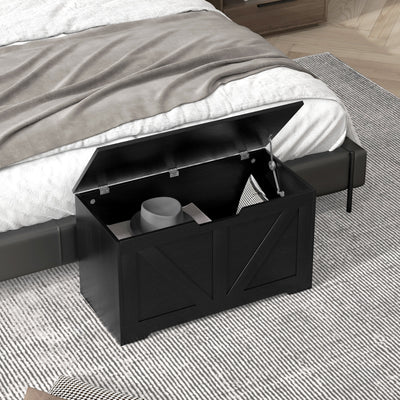 HOMCOM 100L Home Storage Box, with Safety Hinges - Black Wood-Effect 