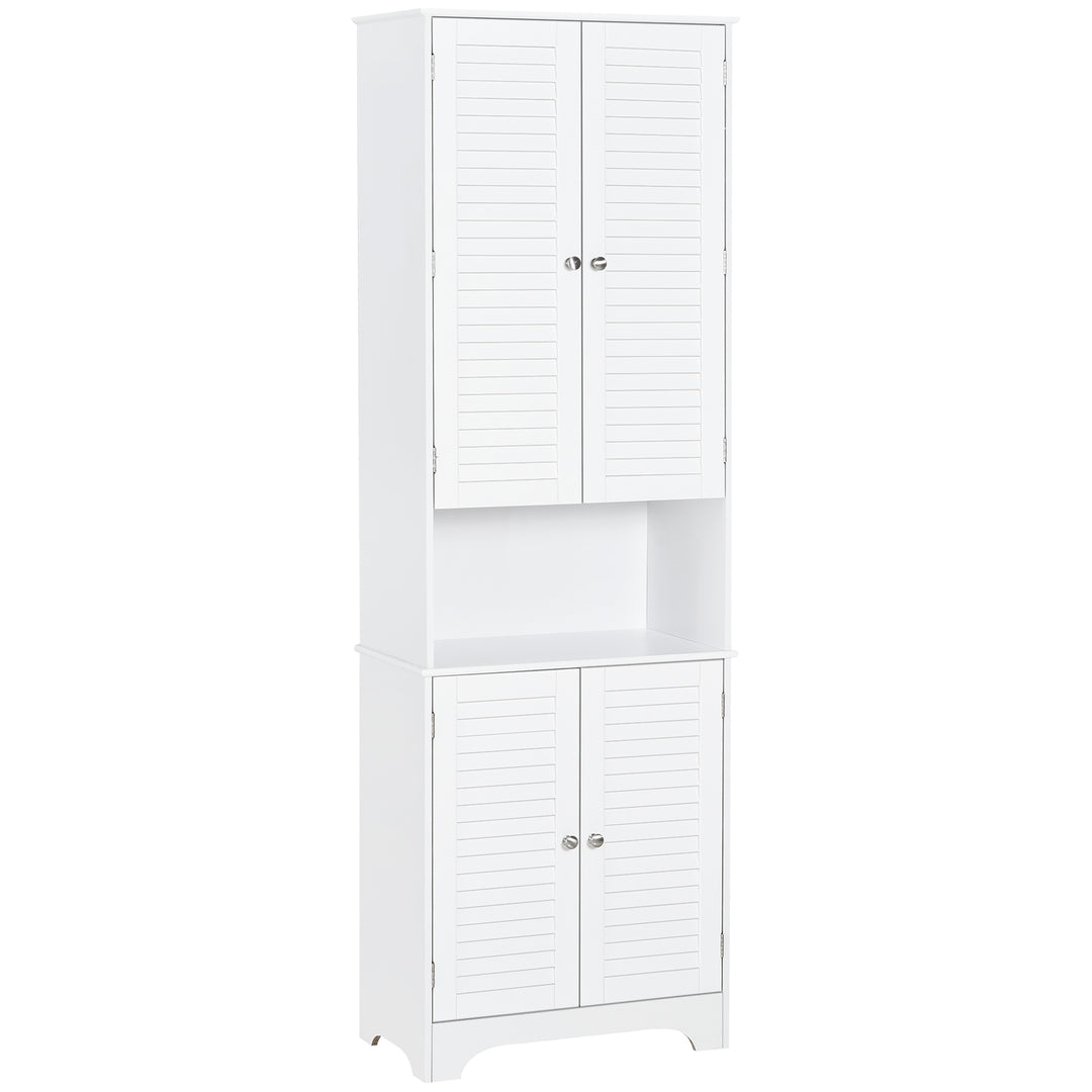 HOMCOM Tall Freestanding Bathroom Cabinet Retro Shutters w/ 3 Compartments Shelves Elevated Base Narrow Organiser White 60L x 30W x 182.5H cm 