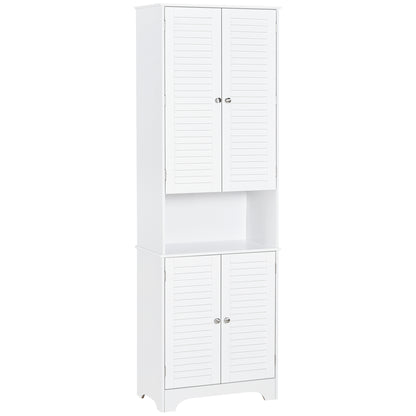 HOMCOM Tall Freestanding Bathroom Cabinet Retro Shutters w/ 3 Compartments Shelves Elevated Base Narrow Organiser White 60L x 30W x 182.5H cm 
