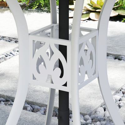 Outsunny 78 cm Round Garden Dining Table with Parasol Hole Antique Cast Aluminium Outdoor Table Only, White 
