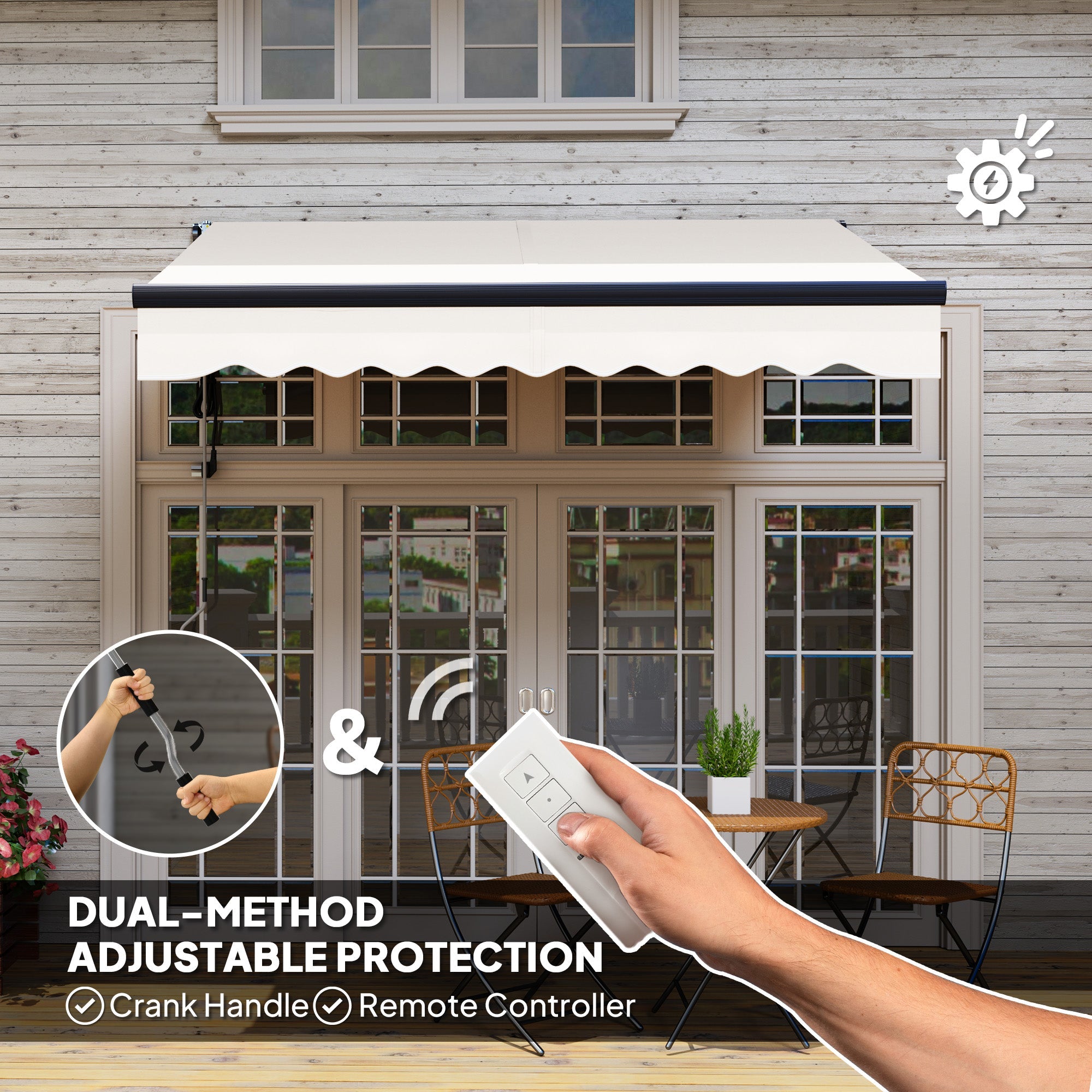 Outsunny 2.5 x 2m Electric Awning with Remote Controller, Aluminium Frame DIY Retractable Awning, UV30+ Sun Shade Canopy for Garden Patio Deck Door Window, Beige 