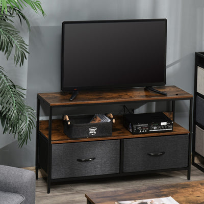 HOMCOM TV Stand Cabinet up to 47-inch, TV Unit with 2 Foldable Linen Drawers, Open Shelf for Living Room, Bedroom, Entertainment Room, Rustic Brown 