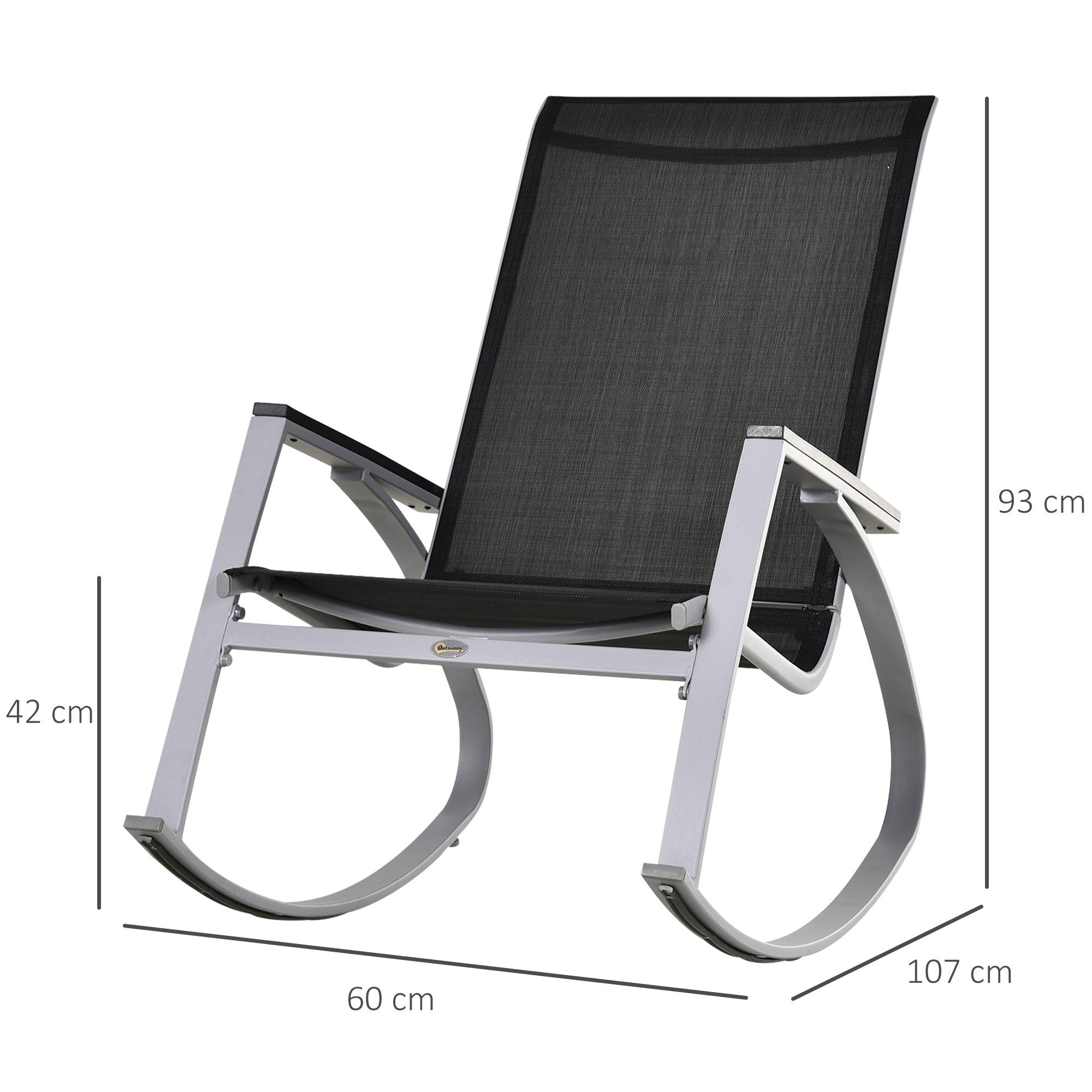 Outsunny Rocking Chair Sun Lounger Garden Seat Patio High Back Texteline Black 