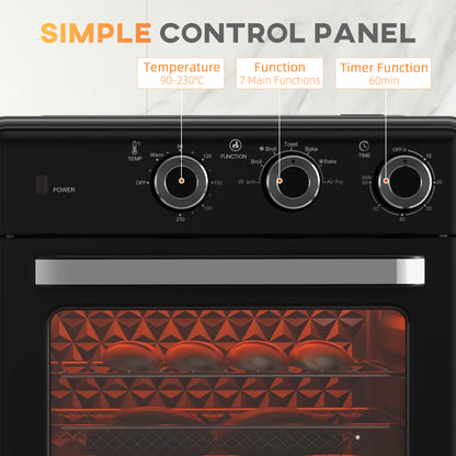HOMCOM 20L 90-230\'e2\'84\'83 Mini Convection Oven, with Air Fry Function - Black