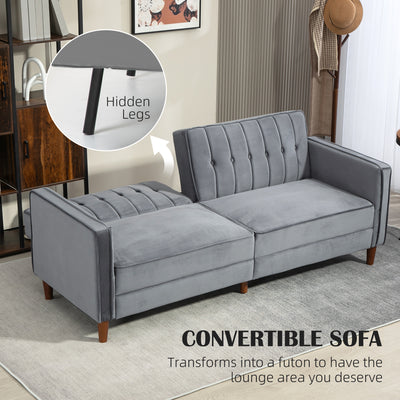 HOMCOM Velvet-Feel Three-Seater Sofa Bed - Dark Grey 