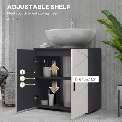 kleankin Pedestal Sink Bathroom Cabinet, Bathroom Vanity Unit with 20 x 20cm "U" Cut-Out and Adjustable Shelf, Light Grey 