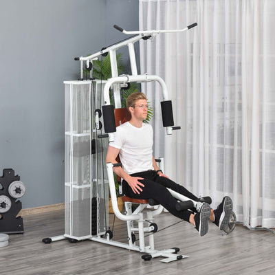 HOMCOM Multifunction Home Gym Weight Training Workout Station Fitness Strength Machine, White 