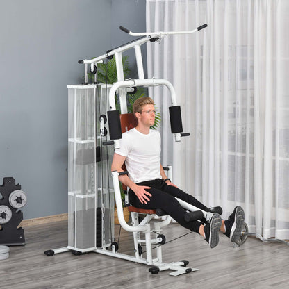 HOMCOM Multifunction Home Gym Weight Training Workout Station Fitness Strength Machine, White 