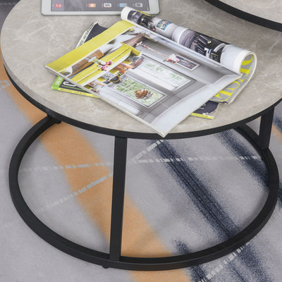 HOMCOM Set of Two Marble-Effect Stacking Tables - Wood Grey 