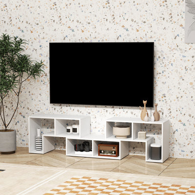 HOMCOM TV Stand for TVs up to 75 Inches, Free Combination TV Unit with Storage Shelves, Extendable Entertainment Centre for Living Room, White Wood Grain 
